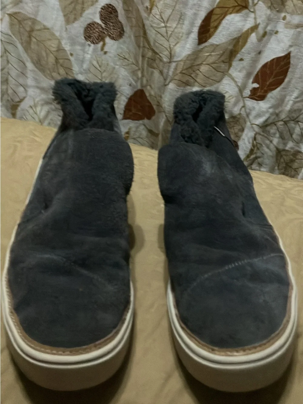 Toms Men's Slip-On Suede Loafers with Faux Fur Lining - Black